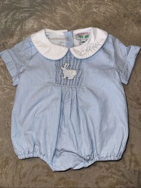 Monogrammed “Ellis” Blue Gingham Easter Bunny Bubble